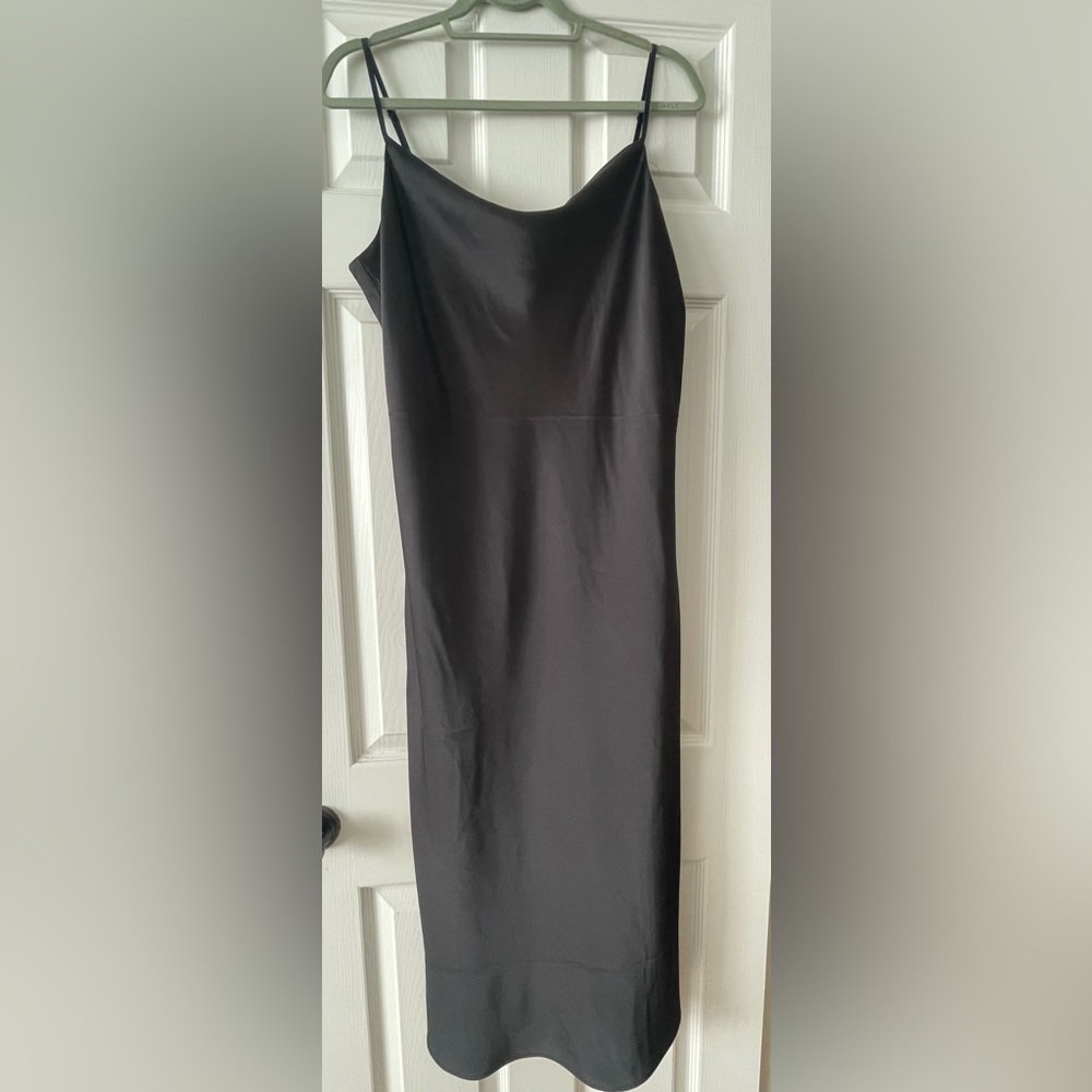 Banana Republic Elegant Black Satin Midi Slip Dress